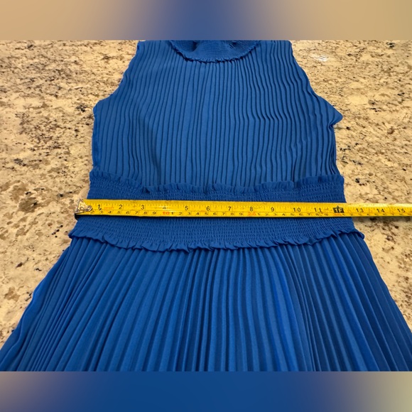 Nanette Lepore Blue Pleated Midi Dress Mock Neck - Picture 4 of 7